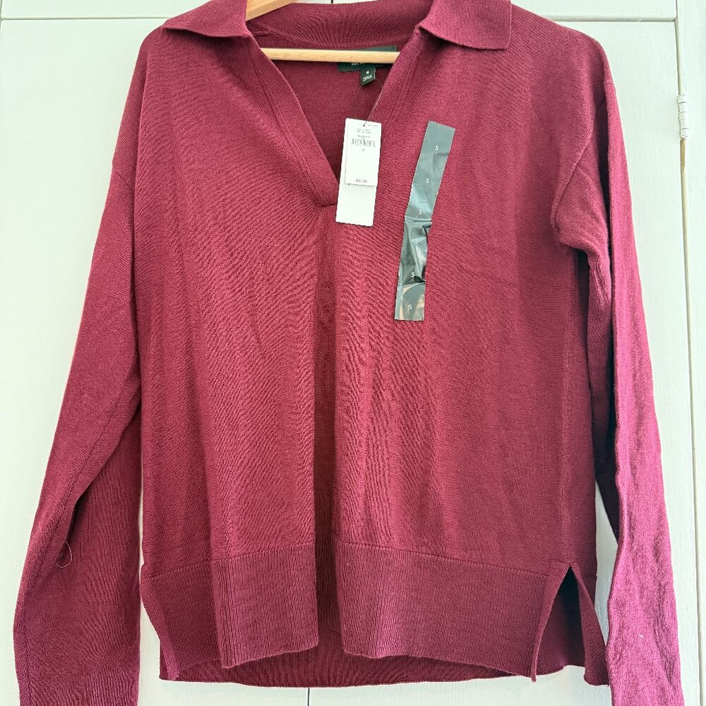 Banana Republic Merino Wool V-neck Sweater, NWT, Wine, S